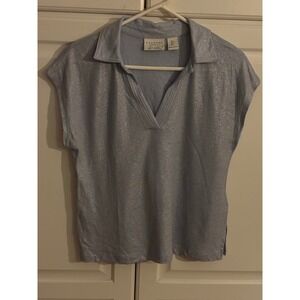 Calypso St. Barth Women's‎ Blue Linen Lyocell Blend V Neck Short Sleeve Top